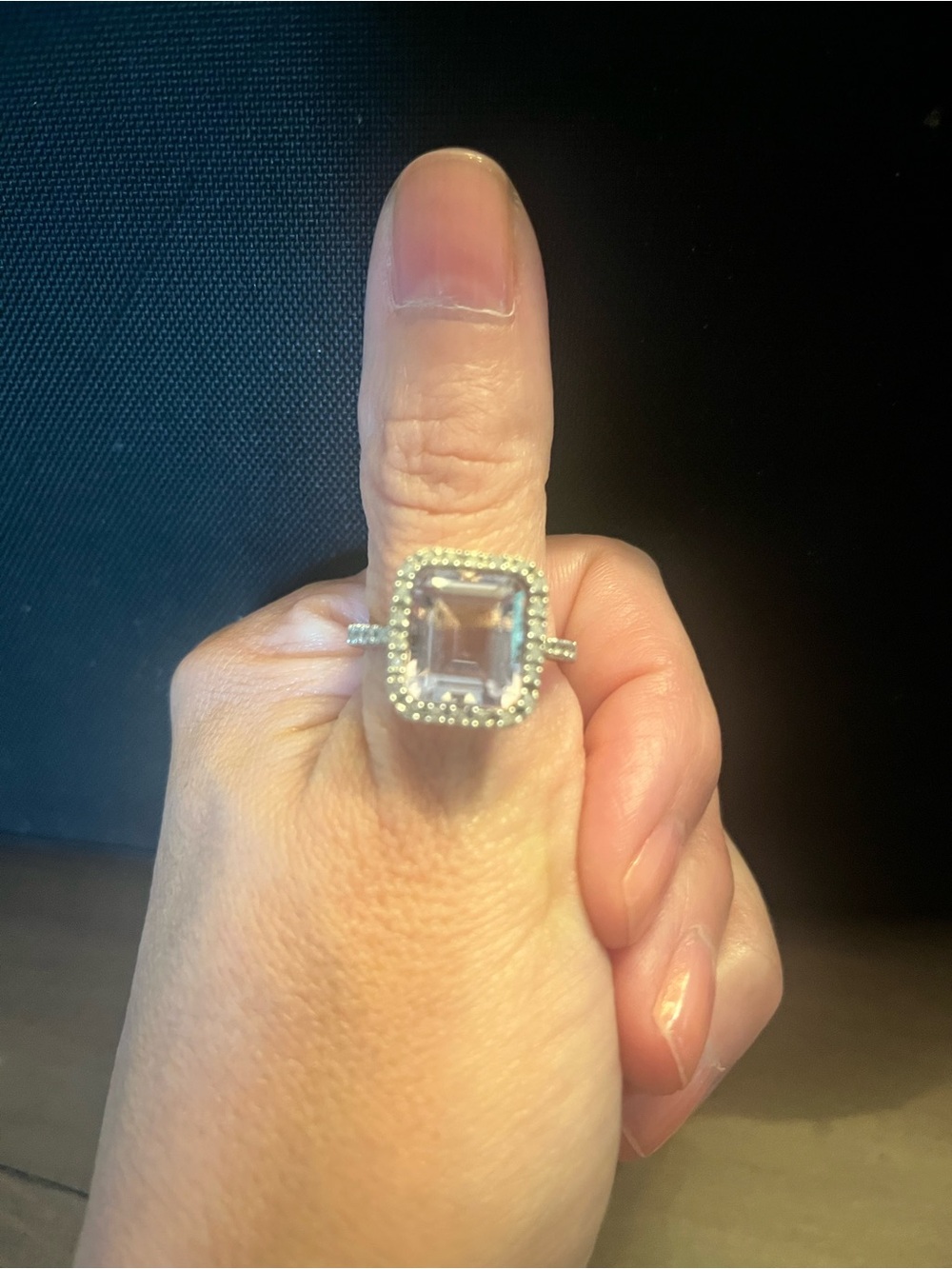 Sterling silver Emerald Cut amethyst Halo Ring size 9 Ross Simon